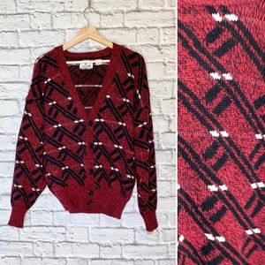 Vintage ☀️ Sostanza Cottagecore Sweater Cardigan. Red / Black / White. Size L.